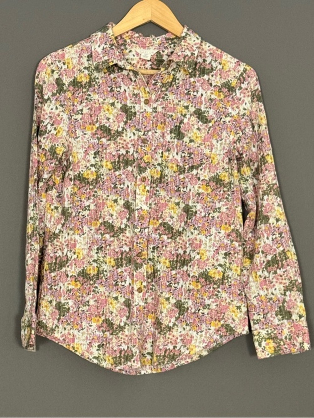 Caslon Floral Button Down Shirt Cottagecore Boho Cotton Blouse XS